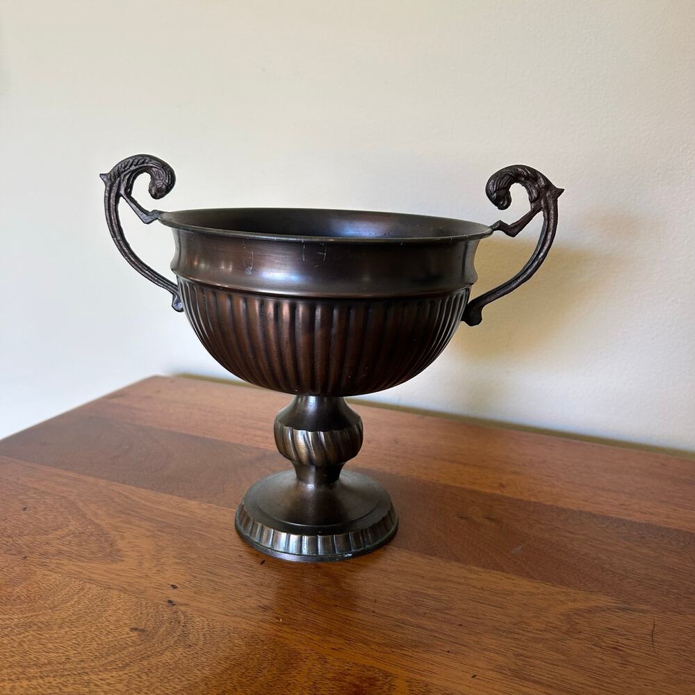 Vintage Dark Copper Urn Style Pedestal Container
